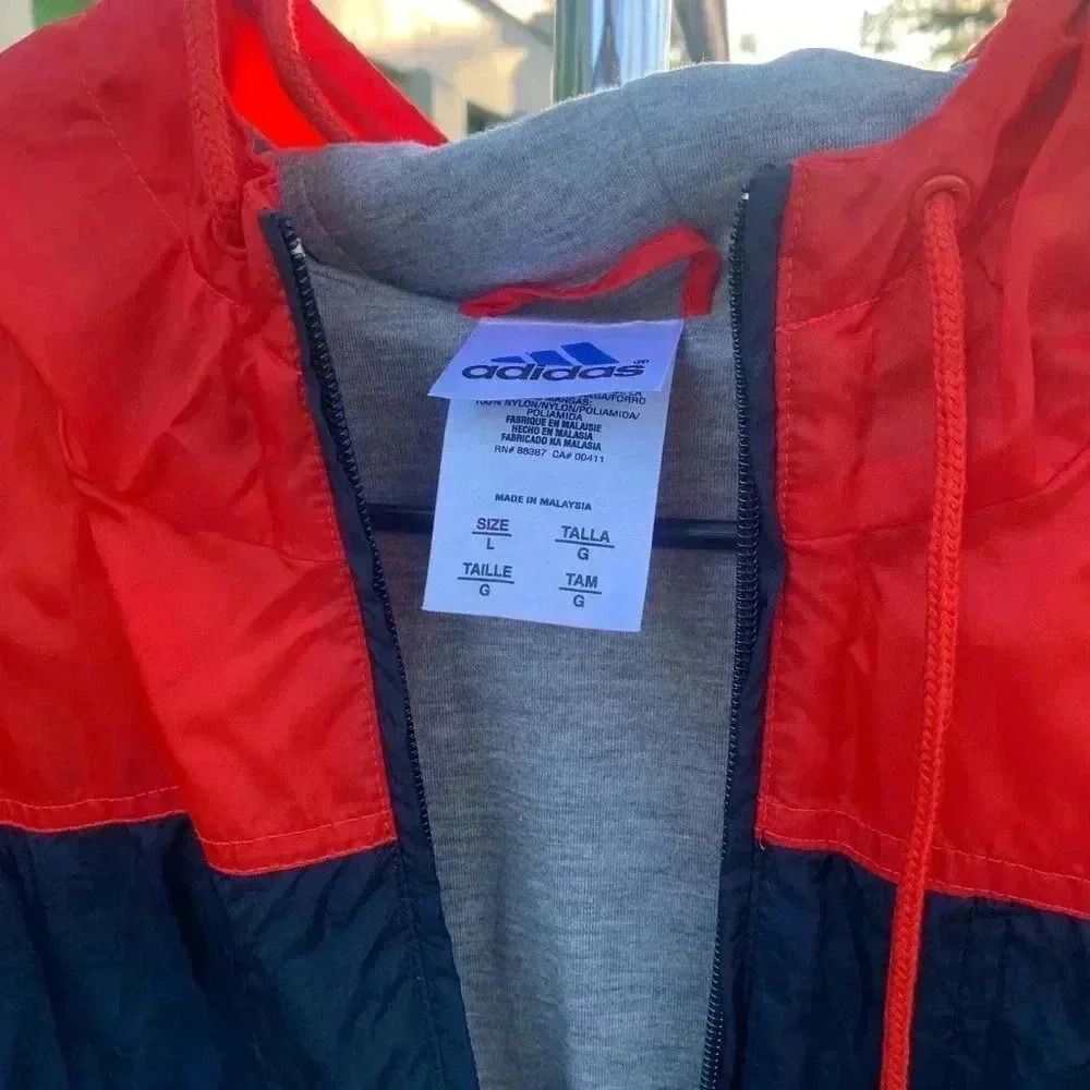 Adidas Men's Red & Blue Full Zip Hooded Windbreaker Jacket - Picture 2 of 4